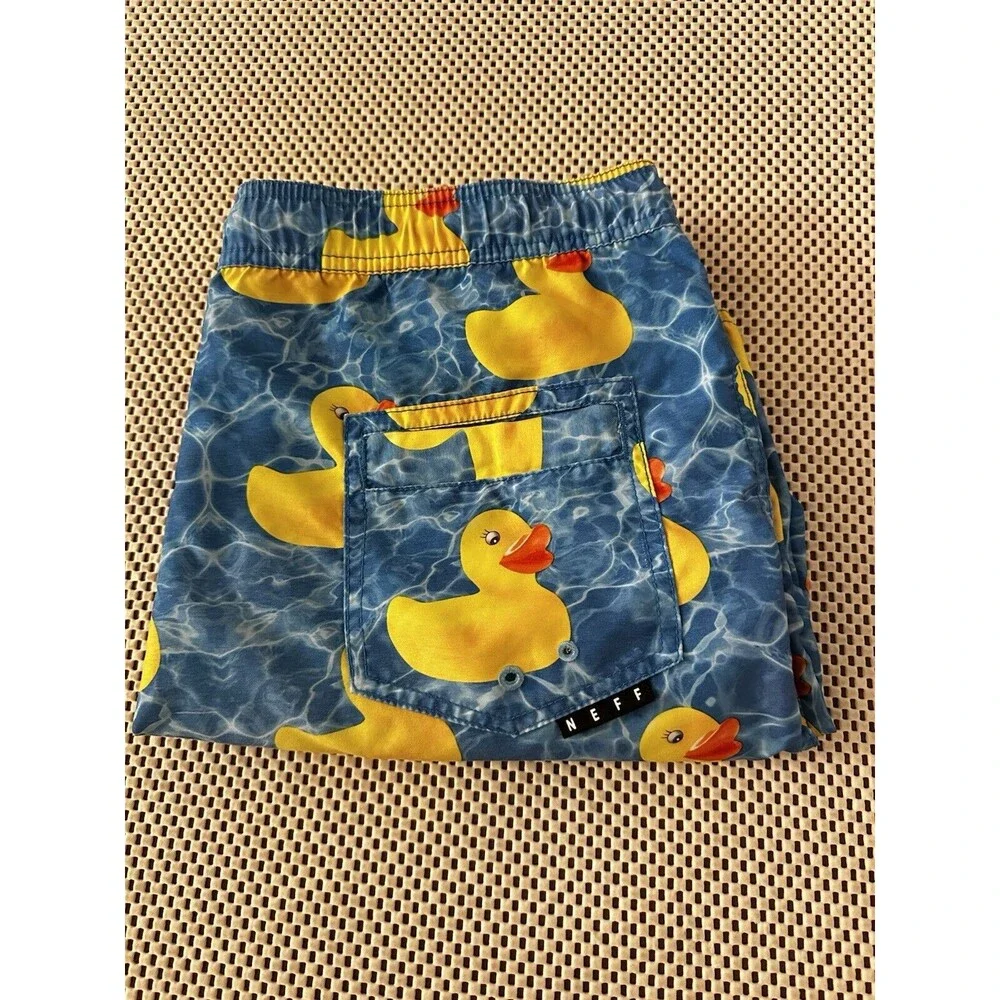 Neff Swim Trunks Shorts‎ Mens Size Small Rubber Duck Drawstring Elastic Waist S